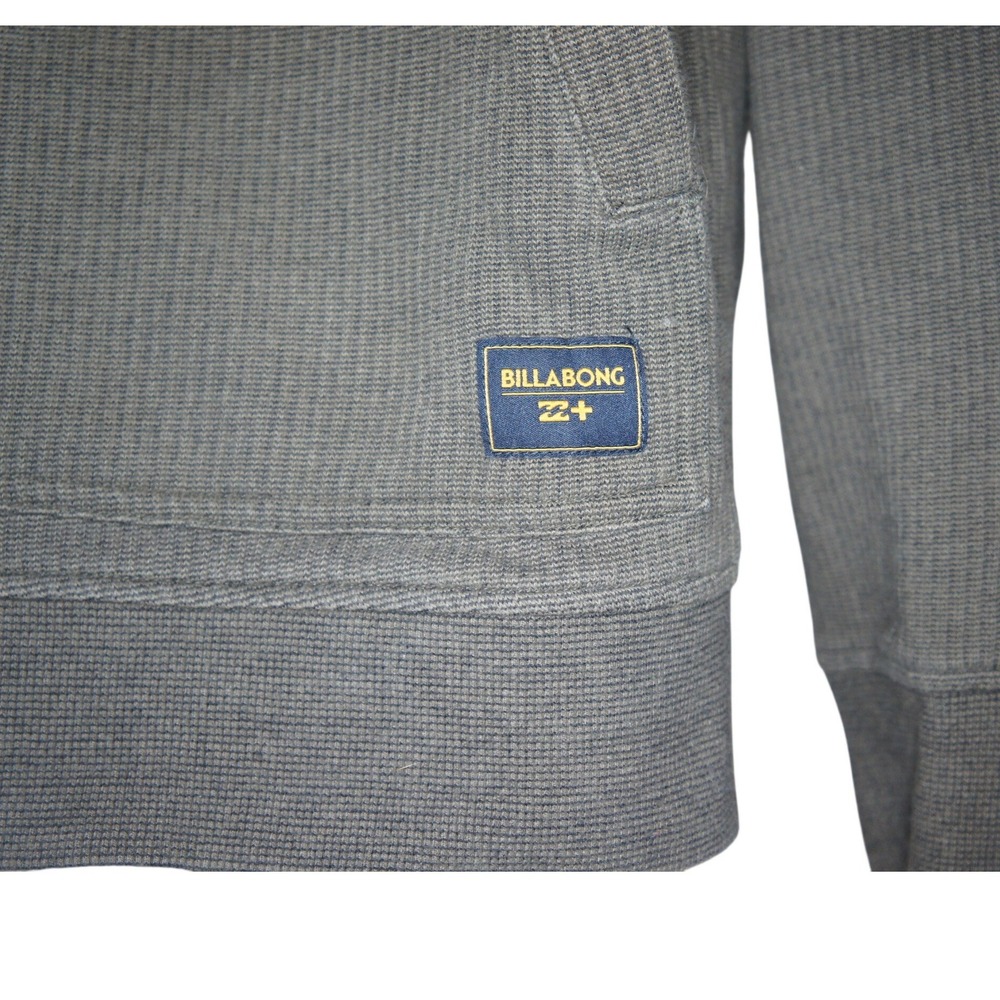 Billabong Hoodie Large Gray Waffle Knit Button Neck Pulover with Kangaroo Pocket - Picture 2 of 16